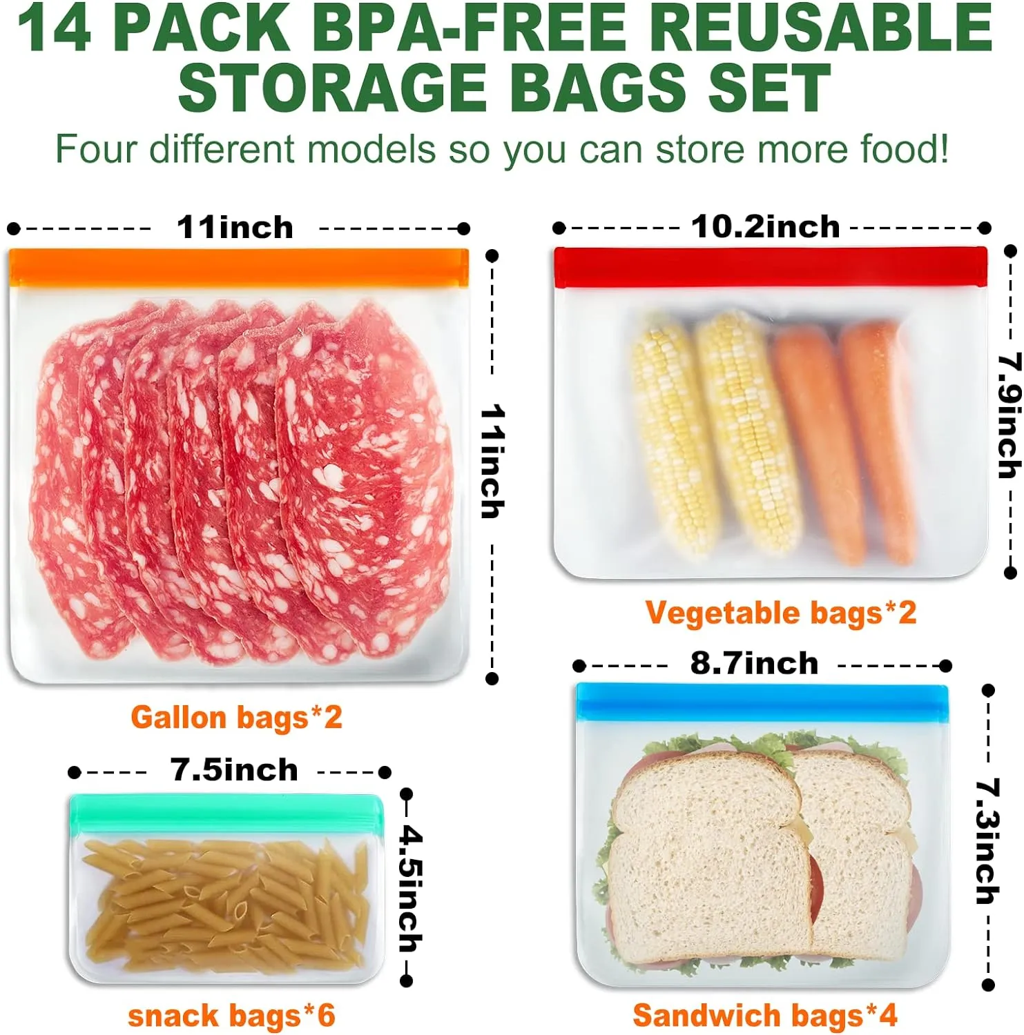 Reusable Silicone Ziplock Bag Set