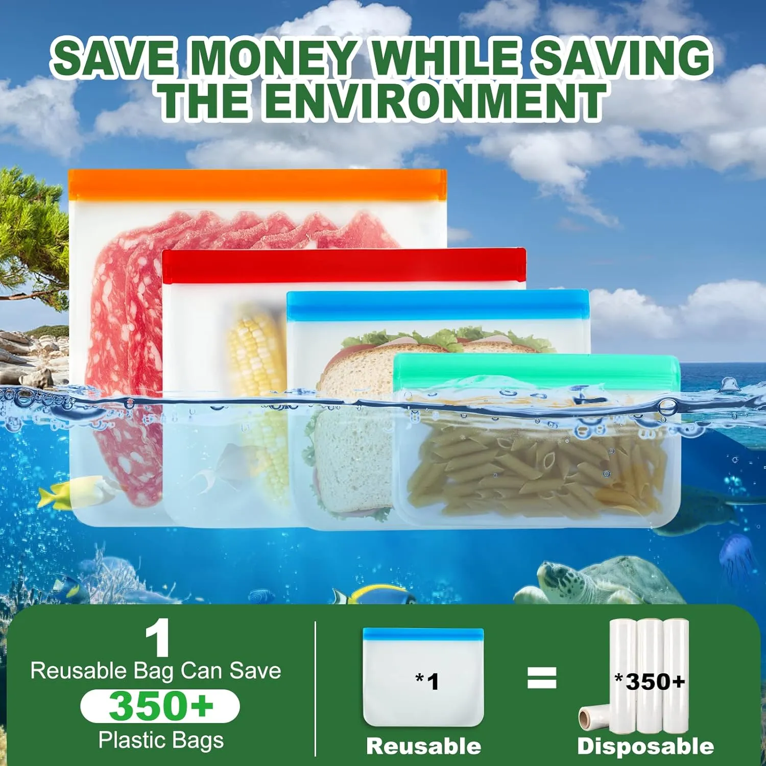 Reusable Silicone Ziplock Bag Set