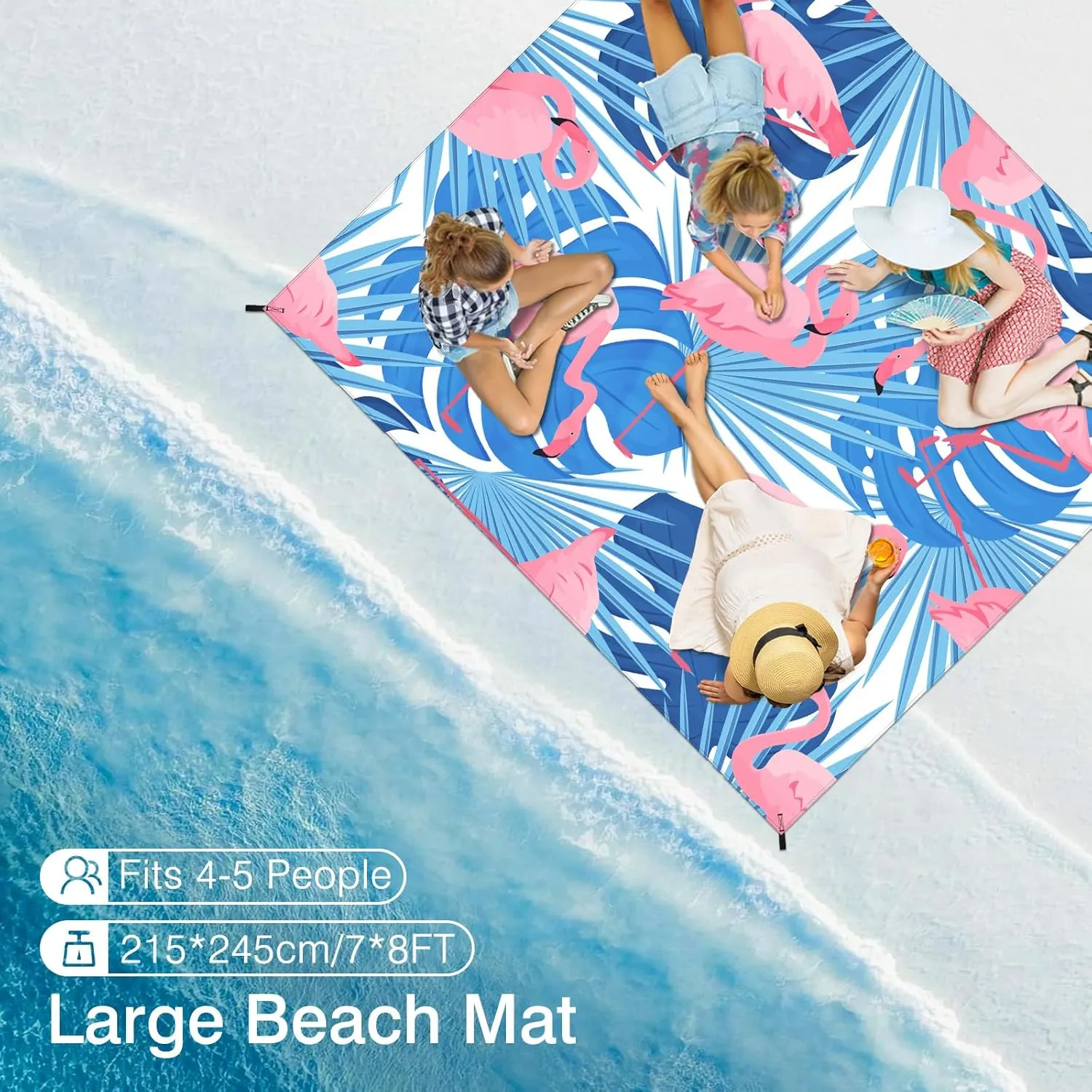 Rhino Valley Beach Blanket 84'' X 96'' for 4-8 Adults, Sandproof Beach Mat with Carrying Bag & 4 Stable Stakes, Quick Drying Outdoor Picnic Mat for Sand Travel Camping Hiking(7 * 8FT)
