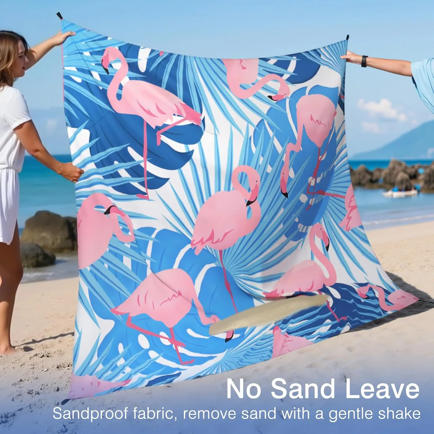 Rhino Valley Beach Blanket 84'' X 96'' for 4-8 Adults, Sandproof Beach Mat with Carrying Bag & 4 Stable Stakes, Quick Drying Outdoor Picnic Mat for Sand Travel Camping Hiking(7 * 8FT)
