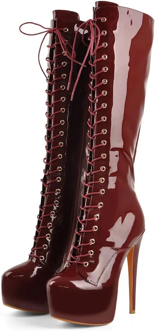 Richealnana Women's Men's Platform Lace Up Zipper Side Knee High Boots