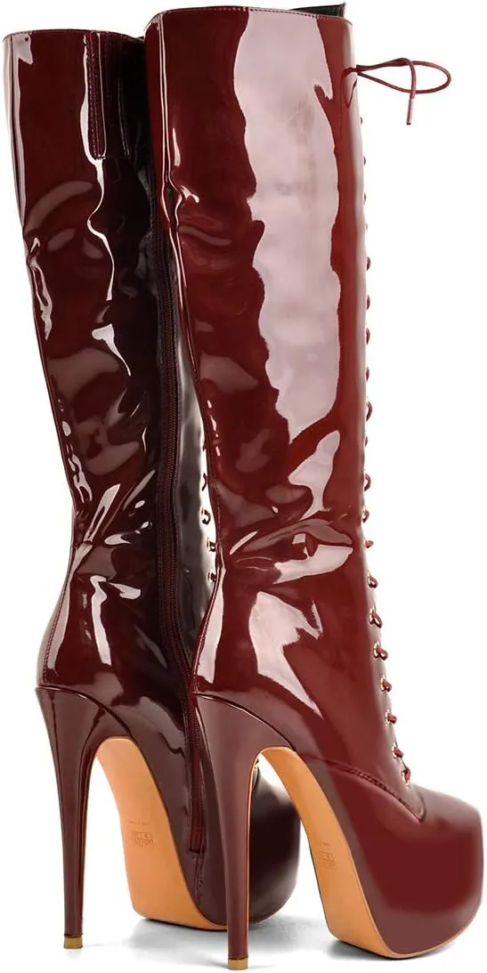 Richealnana Women's Men's Platform Lace Up Zipper Side Knee High Boots