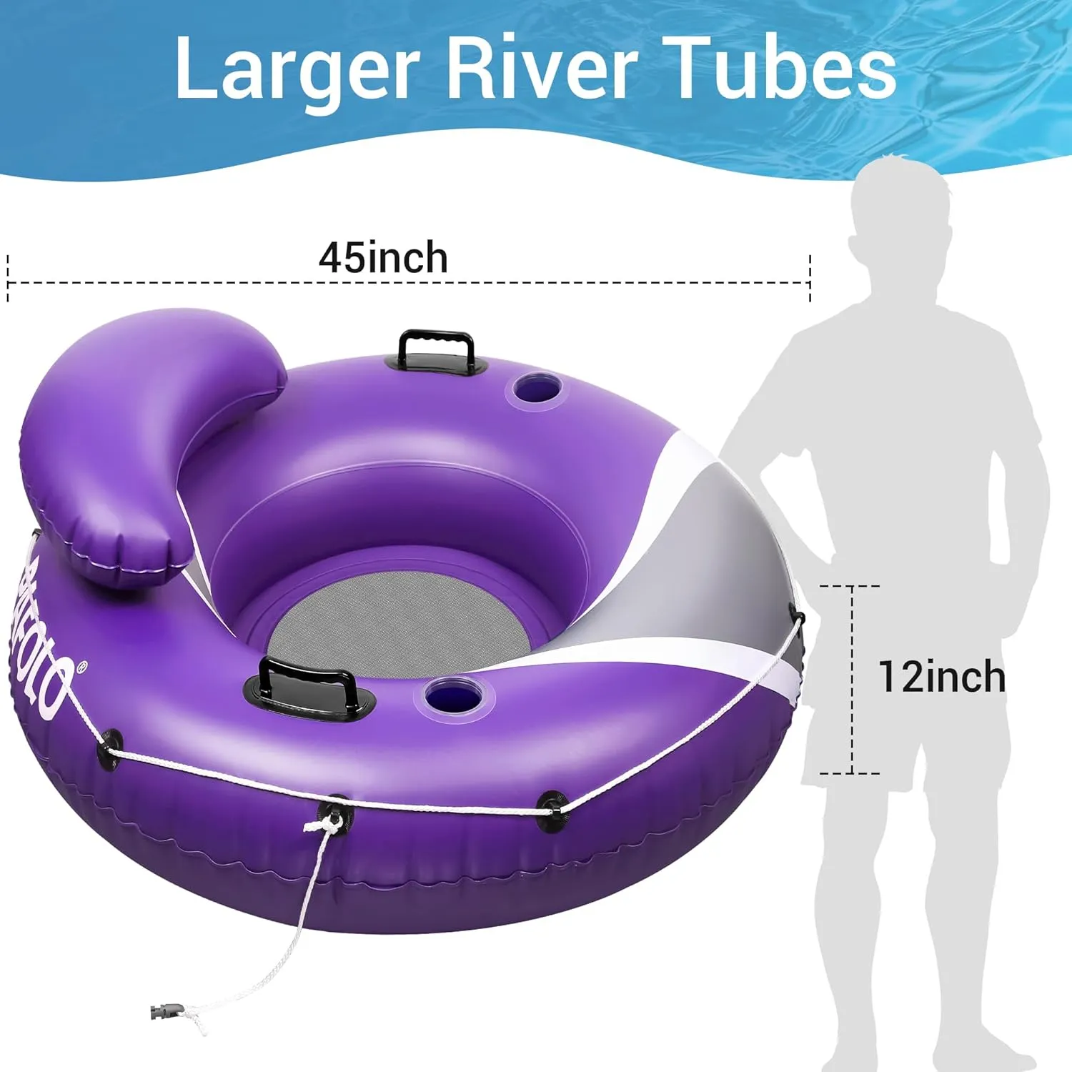 River Tubes for Floating Heavy Duty, Pool Float Adult, 53" Inflatable Float Tube for Beach Lake Rafting, River Floats with Mesh Bottom