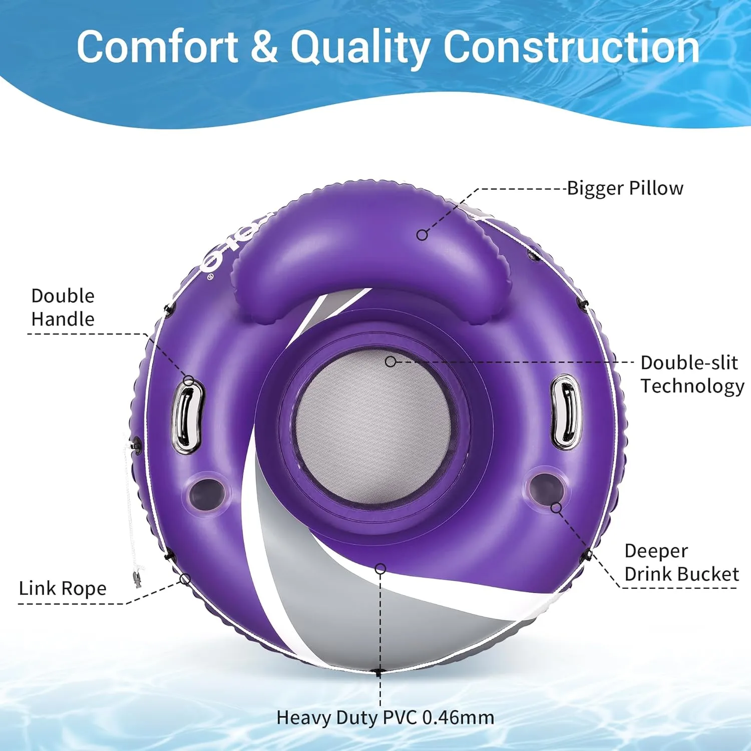 River Tubes for Floating Heavy Duty, Pool Float Adult, 53" Inflatable Float Tube for Beach Lake Rafting, River Floats with Mesh Bottom