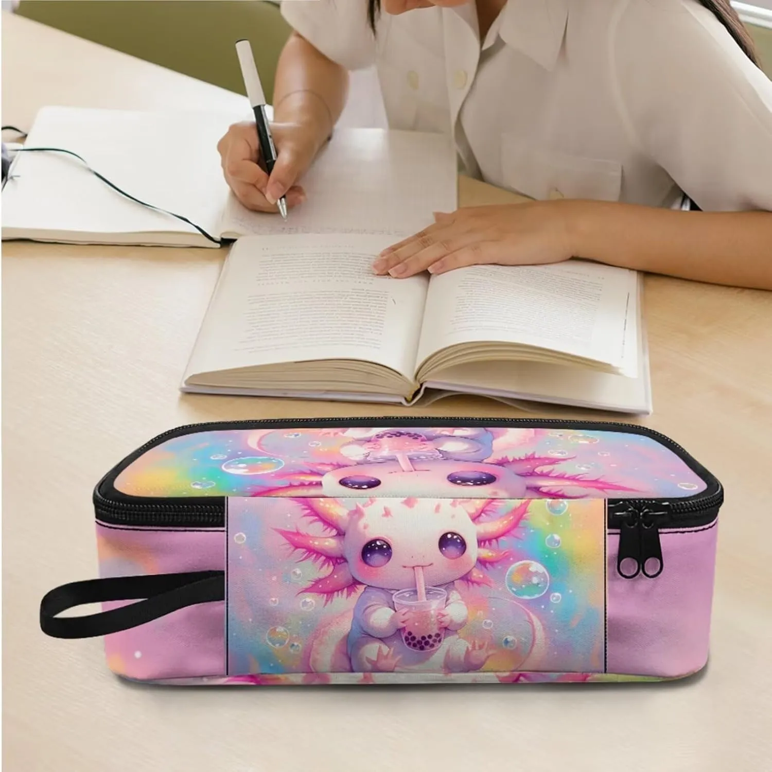 Rnyleeg Axolotl Backpack for Girls 6-8 Lightweight Girls Backpack 10-12 Years Old with Lunch Box 3 Pcs Bookbag Set for Elementary School Back to School Gifts