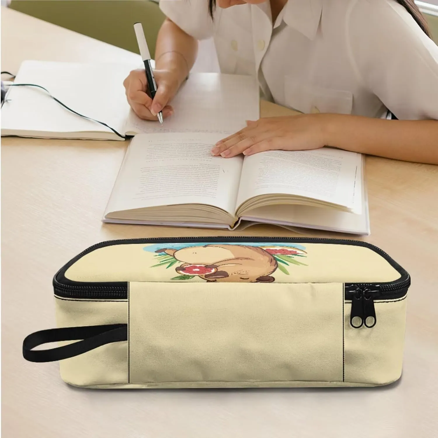 Rnyleeg Capybara Backpack for School with Lunch Bag Cute Girls Backpack Ages 6-8 8-10 10-12 Lightweight Book Bag Set 3 in 1 for Elementary School Casual Bookbag Packsack