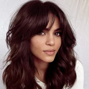 Rockabilly Vintage Wig Audrey Hepbum Short Bang Wig Long Finger Wavy Wigs for Women (Dark brown)