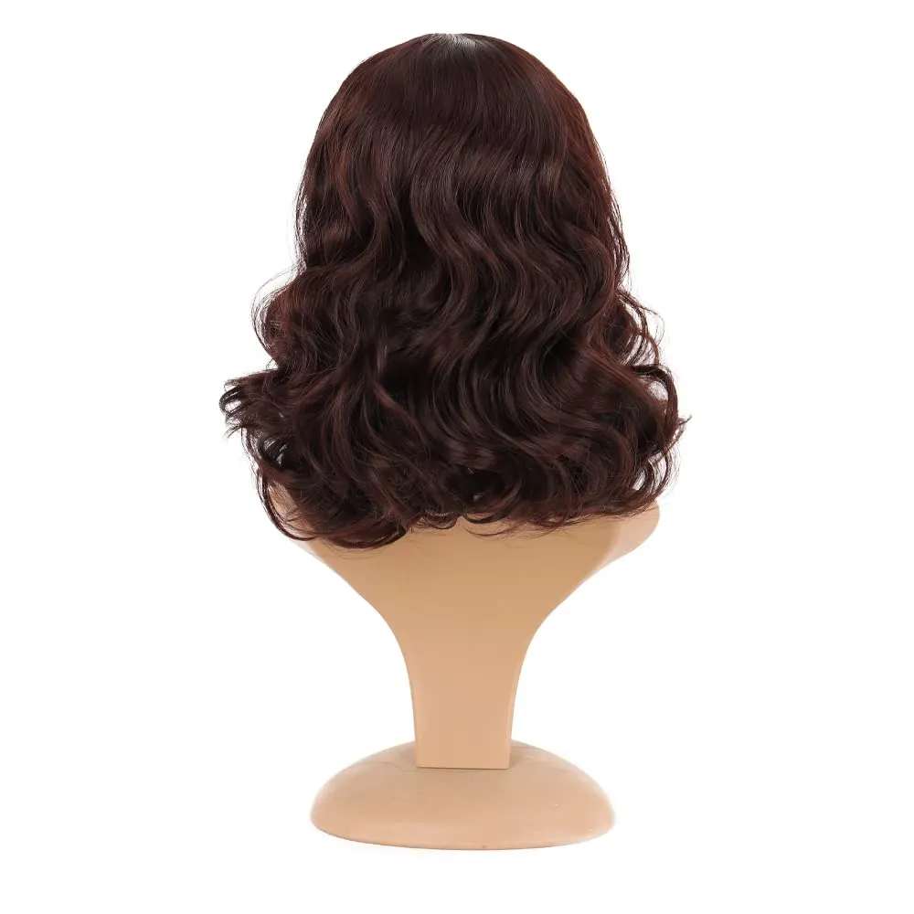 Rockabilly Vintage Wig Audrey Hepbum Short Bang Wig Long Finger Wavy Wigs for Women (Dark brown)