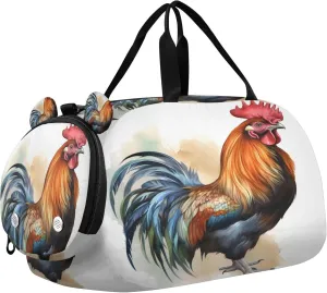 Rooster Pattern Youth Sports & Travel Duffle Bag with Shoe Compartment,Waterproof Gym Bag for Girls and Boys (Overnight Essentials Organizer)