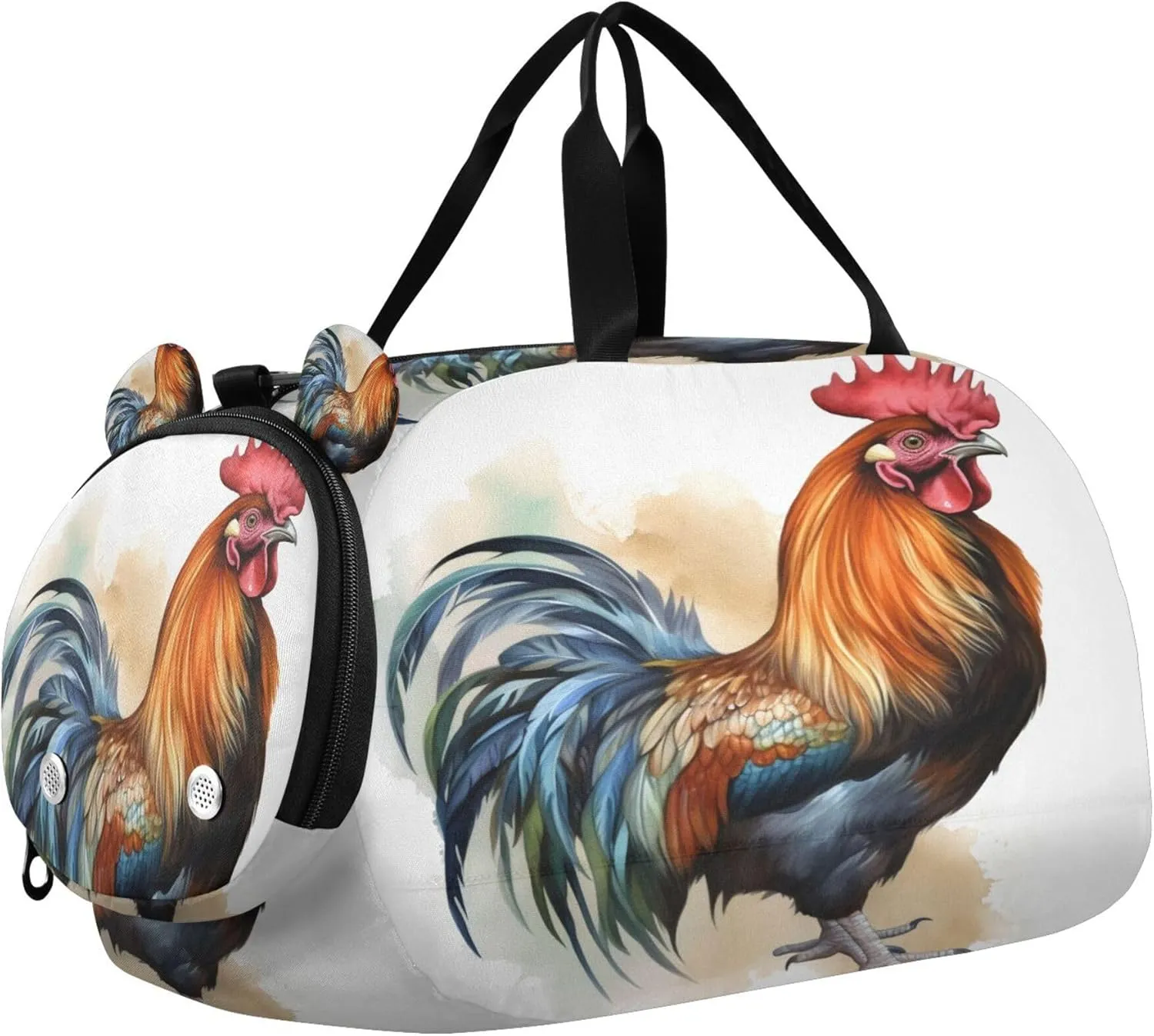 Rooster Pattern Youth Sports & Travel Duffle Bag with Shoe Compartment,Waterproof Gym Bag for Girls and Boys (Overnight Essentials Organizer)