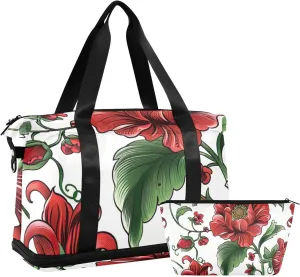Russian Floral Pattern Gym Bag - Weekender Overnight Bags for Women Men, Sport Travel Duffel Bag with Wet Pocket & Shoe Compartment