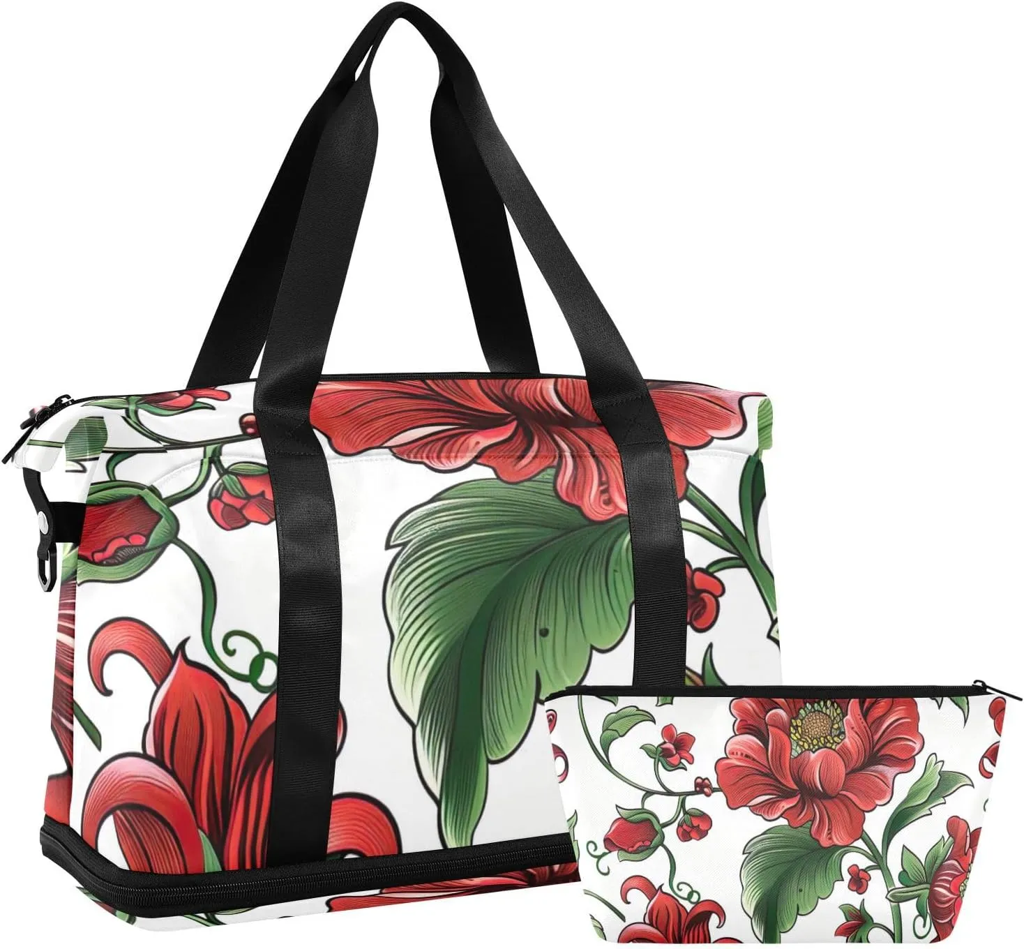 Russian Floral Pattern Gym Bag - Weekender Overnight Bags for Women Men, Sport Travel Duffel Bag with Wet Pocket & Shoe Compartment