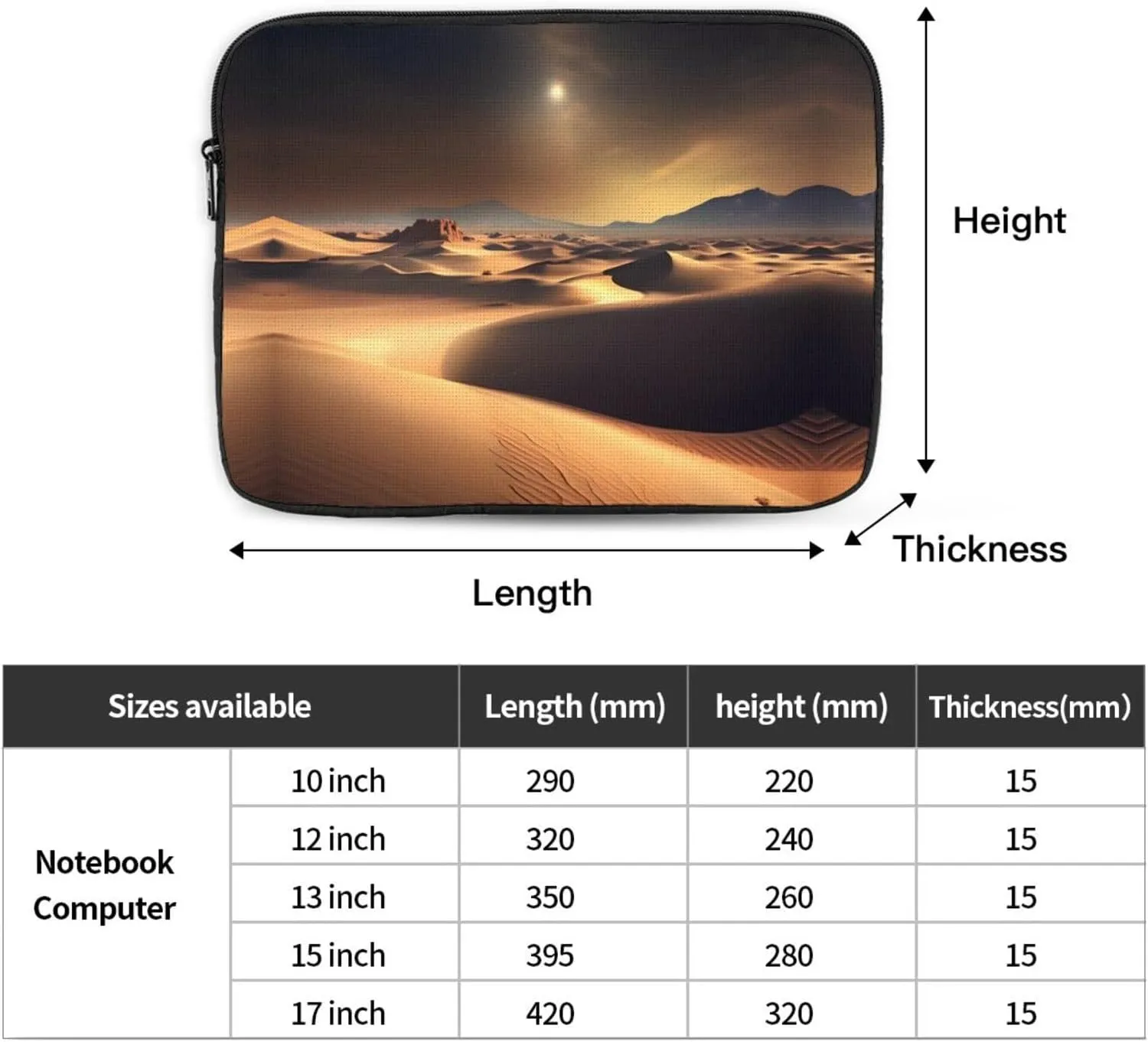 Sahara Desert Prints Shockproof Portable Laptop Sleeve Bag 15 inch for Men and Women Business Travel, Office Daily Use