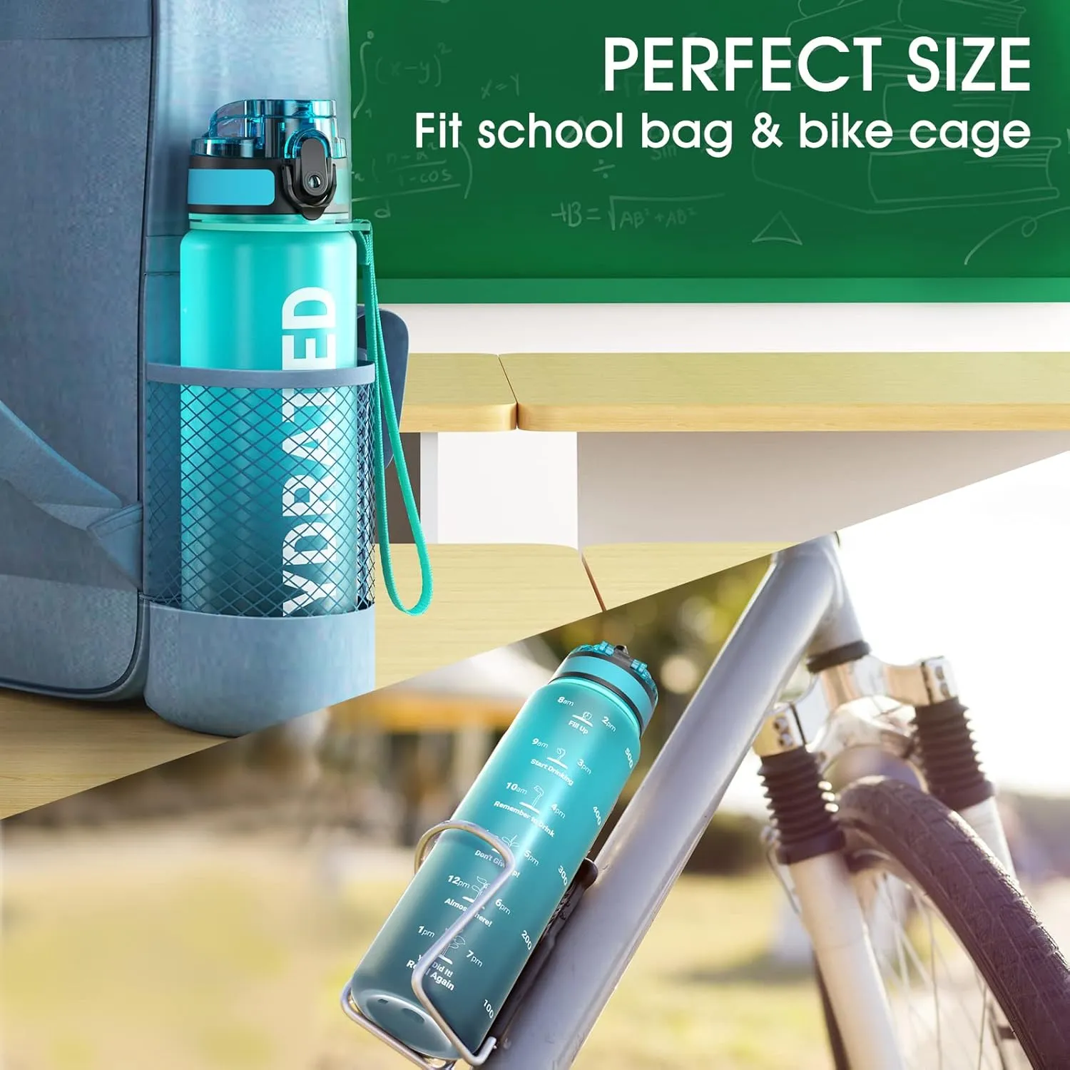Sahara Sailor Water Bottle 32oz, Durable and Leakproof Water Bottles Motivational with Time Marker, Tritan, BPA Free, Wide Mouth with Easy Clean Brush for Gym, Travel, Home, School, Office (1 Bottle)