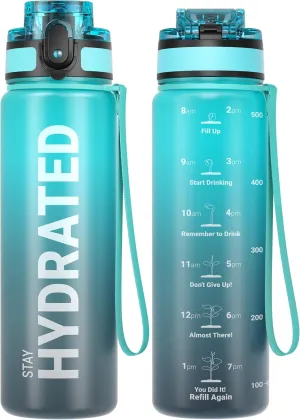 Sahara Sailor Water Bottle 32oz, Durable and Leakproof Water Bottles Motivational with Time Marker, Tritan, BPA Free, Wide Mouth with Easy Clean Brush for Gym, Travel, Home, School, Office (1 Bottle)