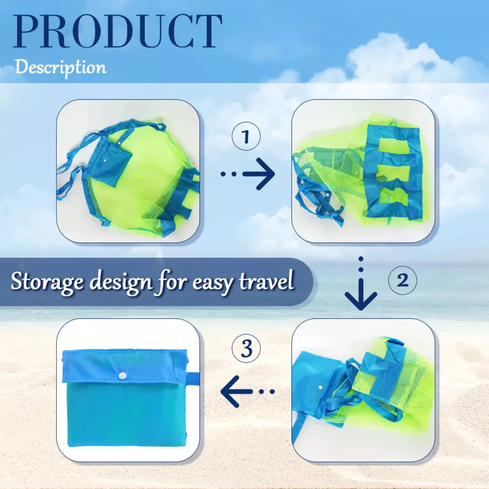 Sand-away Beach Bag Swimming Pool Extra Toys Bags Mesh Carrying Tote Large Tool