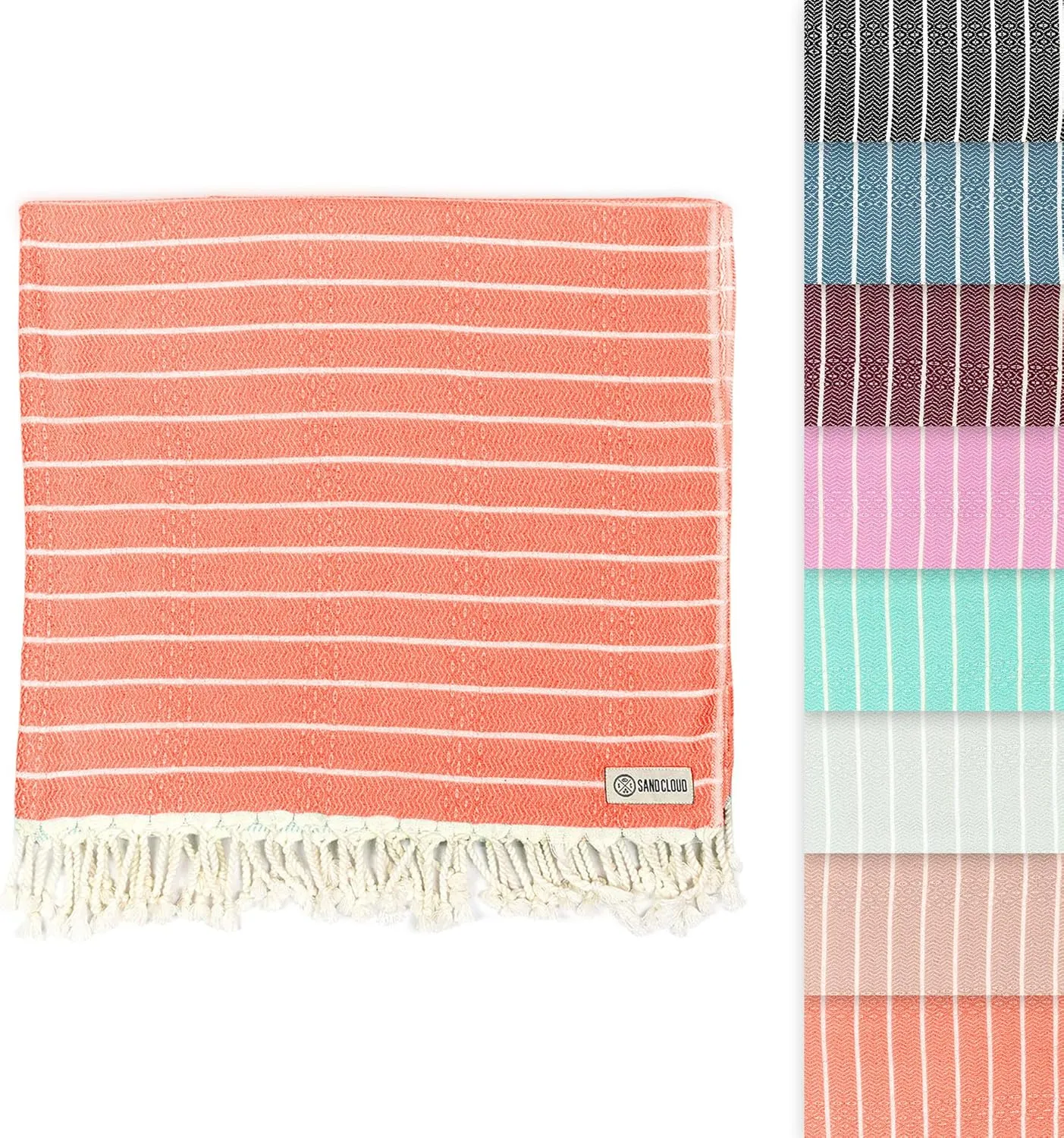 Sand Cloud Turkish Beach Towel - Sand Proof - 100% Certified Organic Turkish Towel - Quick Dry Towel for Beach, Picnic, Blanket or Bath Towel - As Seen on Shark Tank - Gocek (Coral)