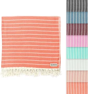 Sand Cloud Turkish Beach Towel - Sand Proof - 100% Certified Organic Turkish Towel - Quick Dry Towel for Beach, Picnic, Blanket or Bath Towel - As Seen on Shark Tank - Gocek (Coral)