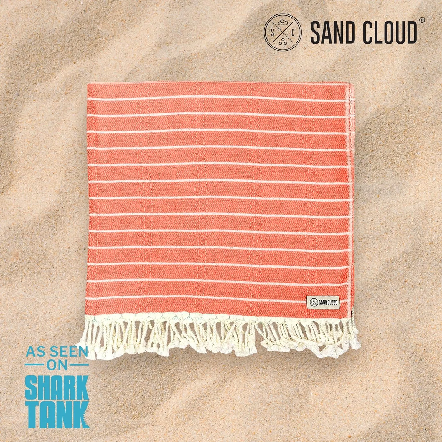 Sand Cloud Turkish Beach Towel - Sand Proof - 100% Certified Organic Turkish Towel - Quick Dry Towel for Beach, Picnic, Blanket or Bath Towel - As Seen on Shark Tank - Gocek (Coral)