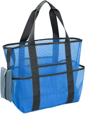 Sandbeach Storage Bag Mesh Wash Make Up Bag with Builtin Small Bags for Beach Hot Spring Blue