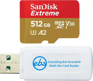 SanDisk 512GB Memory Card Extreme MicroSDXC UHS-I Card Up to 190MB/s C10 A2 Compatible with Samsung A-Series Phone Models (SDSQXAV-512G-GN6MN) Bundle with 1 Everything But Stromboli Micro Card Reader