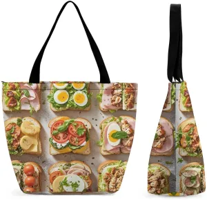 Sandwich Encyclopedia Bag for Women Tote Bag with Zipper Handbag for Travel Work Grocery Bag Shopping Bag