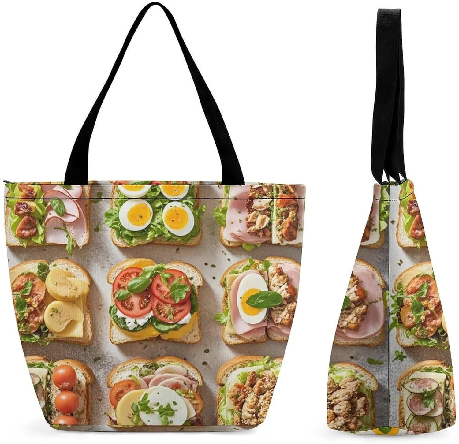 Sandwich Encyclopedia Bag for Women Tote Bag with Zipper Handbag for Travel Work Grocery Bag Shopping Bag