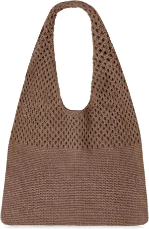 SANSTHS Crochet Mesh Beach Tote Bag Retro Hobo Knitted Bag Woven Tote Summer Shoulder Bag for Women