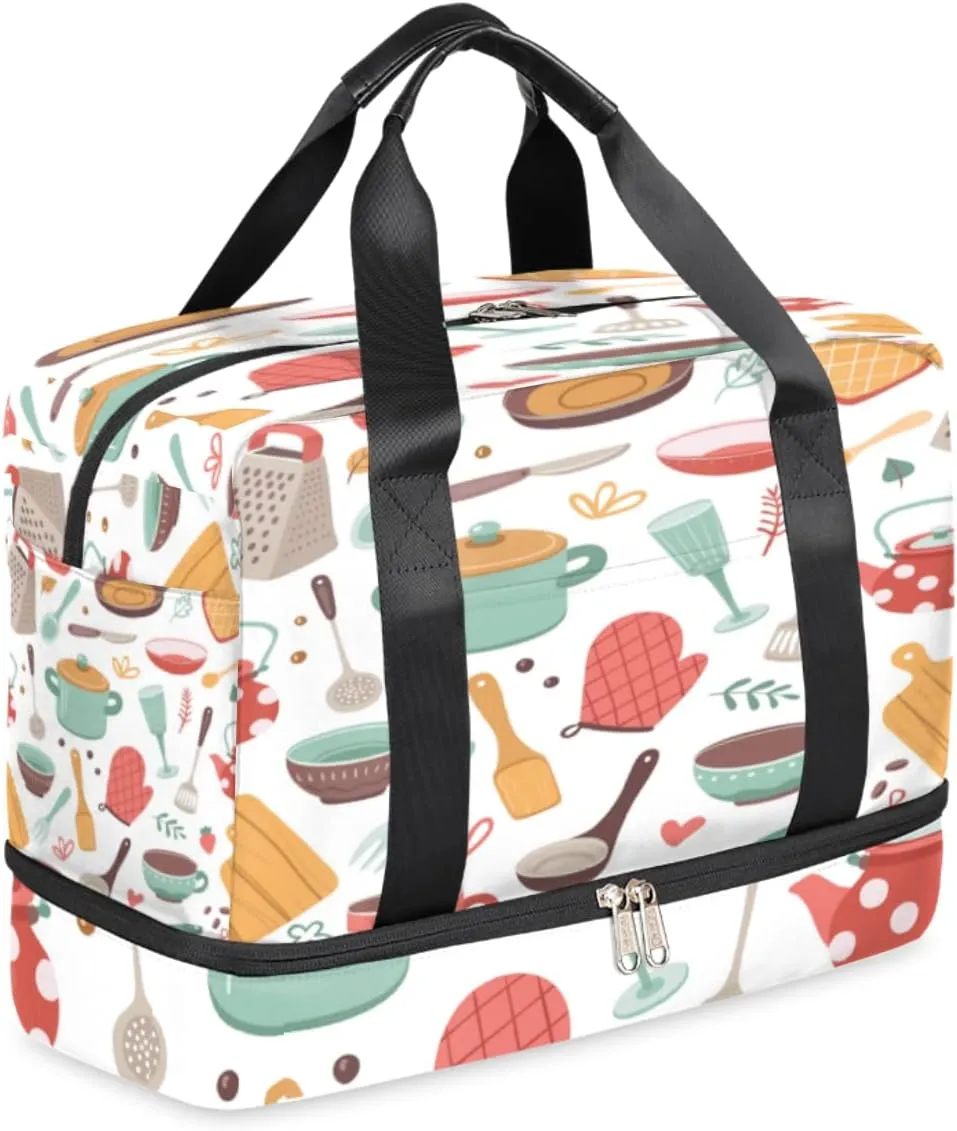 Scandinavian Cooking Sports Gym Bag with Shoes Compartment,Kitchen Foldable Travel Duffel Bag Luggage for Men Women Teens Weekender Overnight Bag Yoga Tote Bag