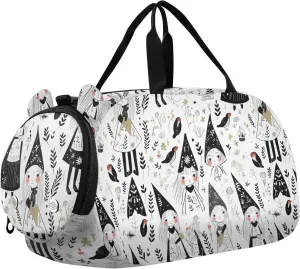 Scandinavian Style Girl Black Kids Cute Gym Bag with Shoes Compartment Lightweight Carry On Overnight Bag for Beach Swim Bags Pool Sports