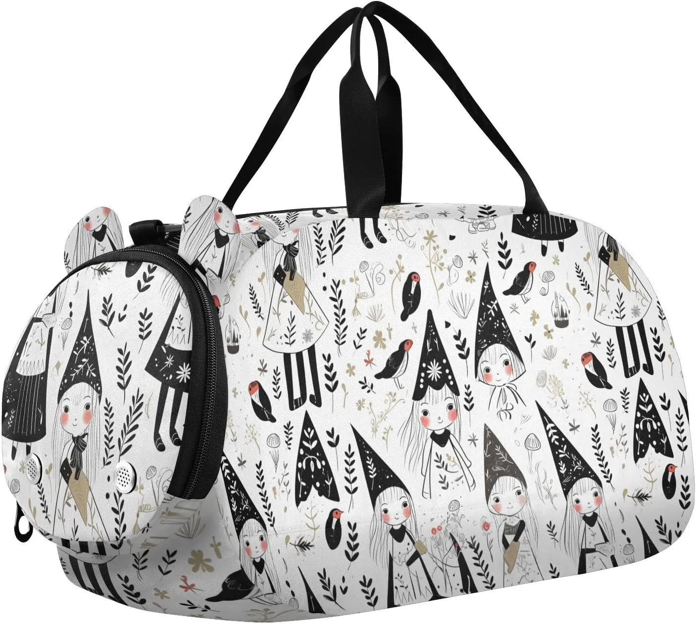 Scandinavian Style Girl Black Kids Cute Gym Bag with Shoes Compartment Lightweight Carry On Overnight Bag for Beach Swim Bags Pool Sports