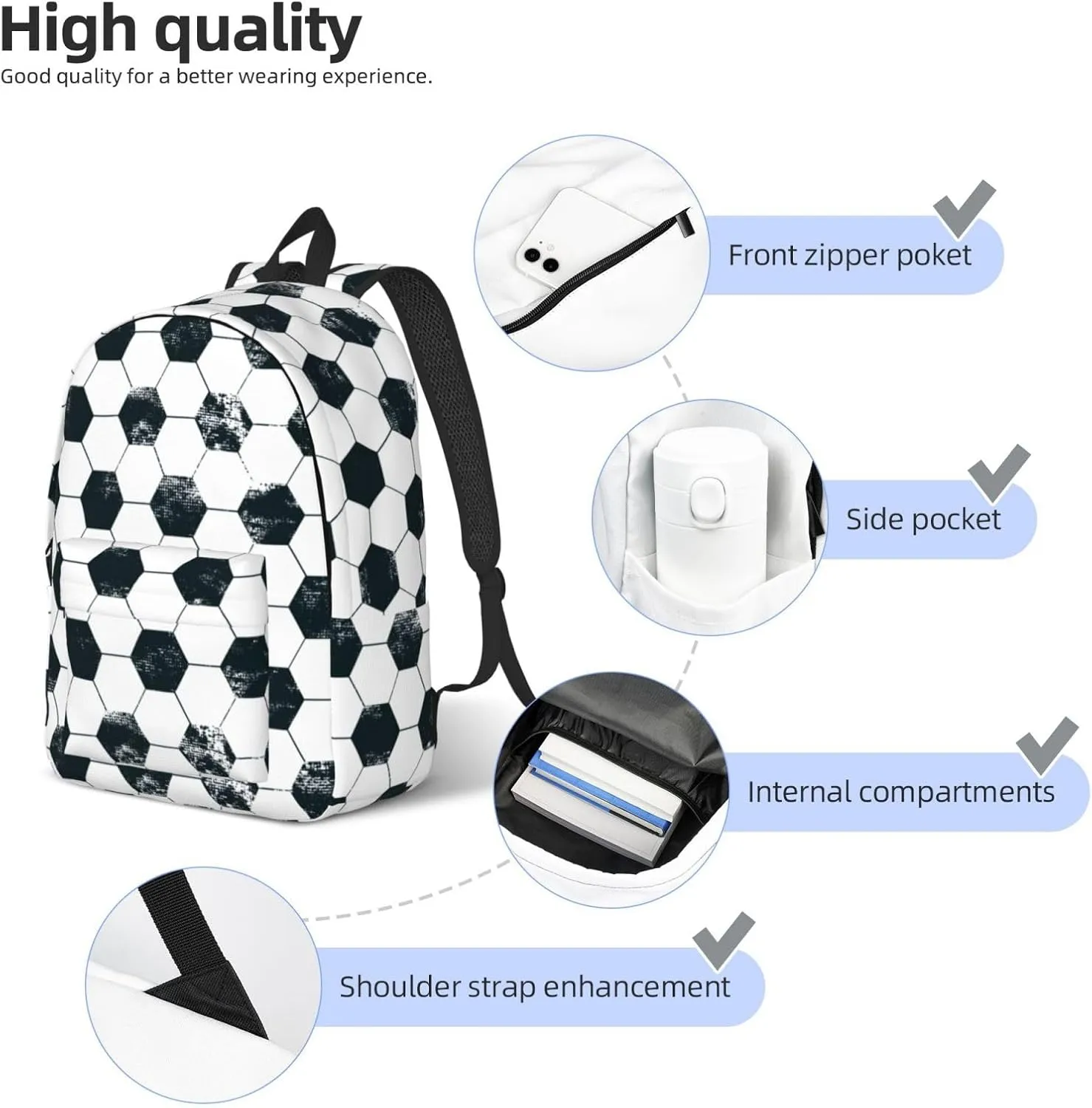 School Backpack Football Soccer Ball Sport Abstract Laptop Rucksack School Bookbag Casual Daypack for 3th 4th 5th Student Teens Travel Hiking 16 Inch