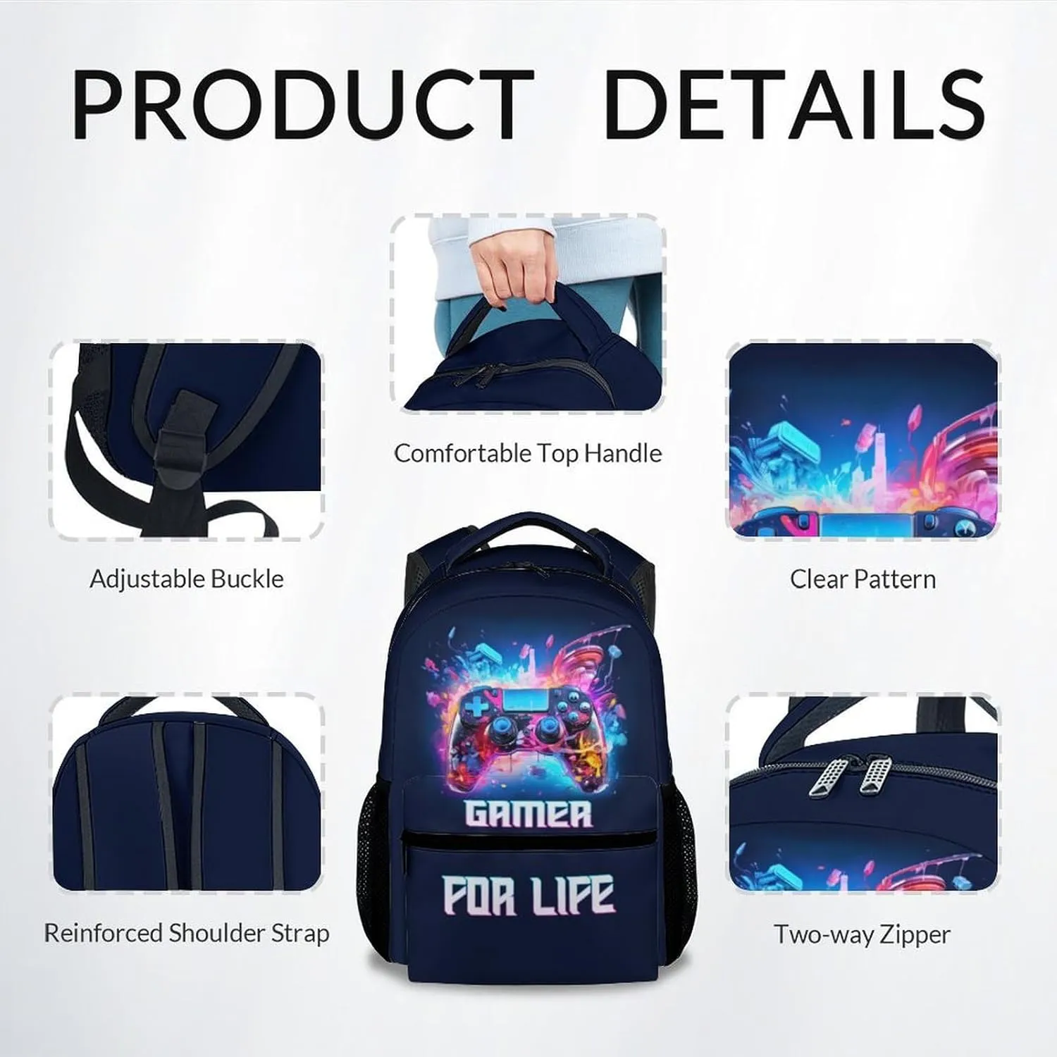 School Backpack for Boys - 17 Inch Large Capacity Aesthetic Kid Backpack - Colorful Durable Gamer Bookbag for School, Travel and Camp