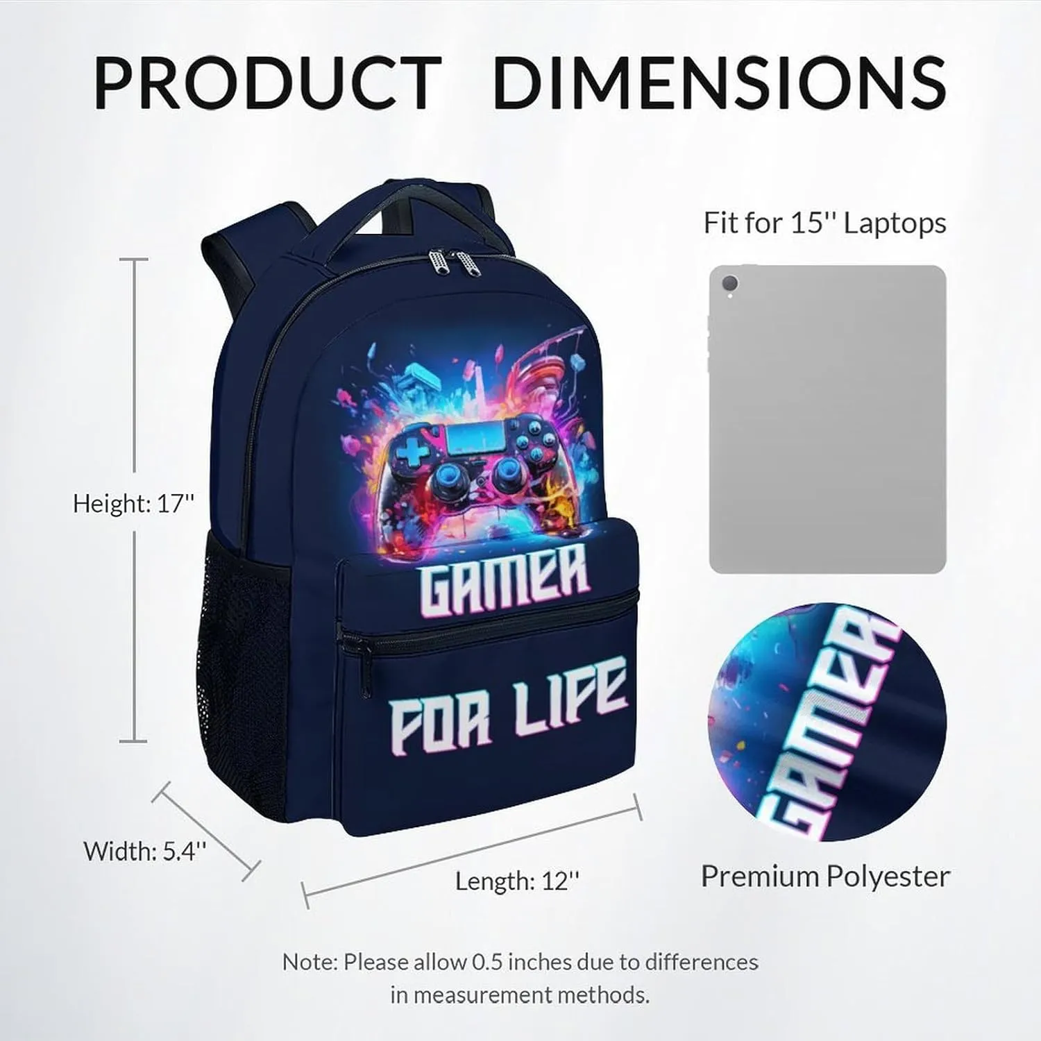 School Backpack for Boys - 17 Inch Large Capacity Aesthetic Kid Backpack - Colorful Durable Gamer Bookbag for School, Travel and Camp