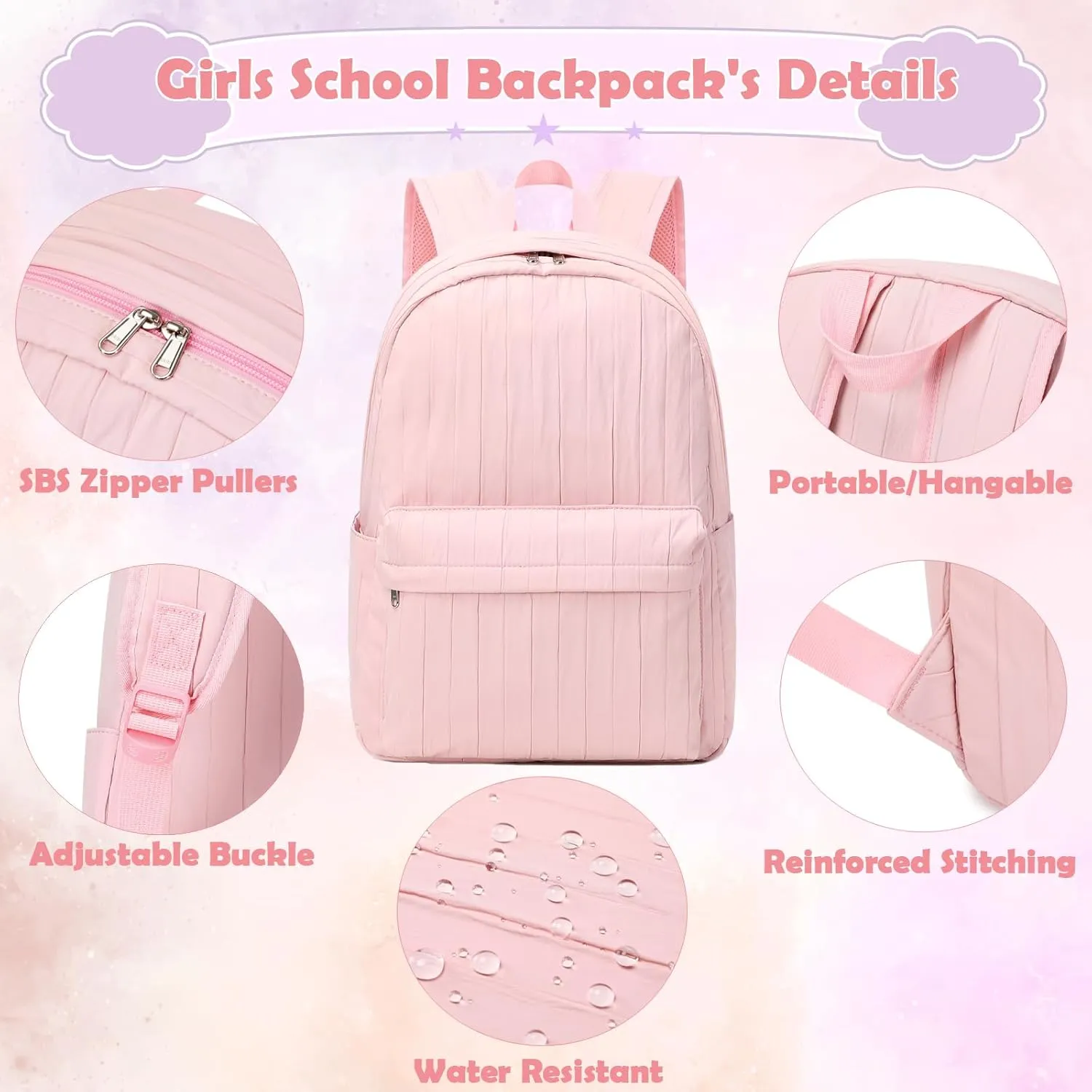 School Backpack for Girls, 3PCS Backpack Set with Lunch Box Pencil Case for Preschool Elementary High School Kids Teens