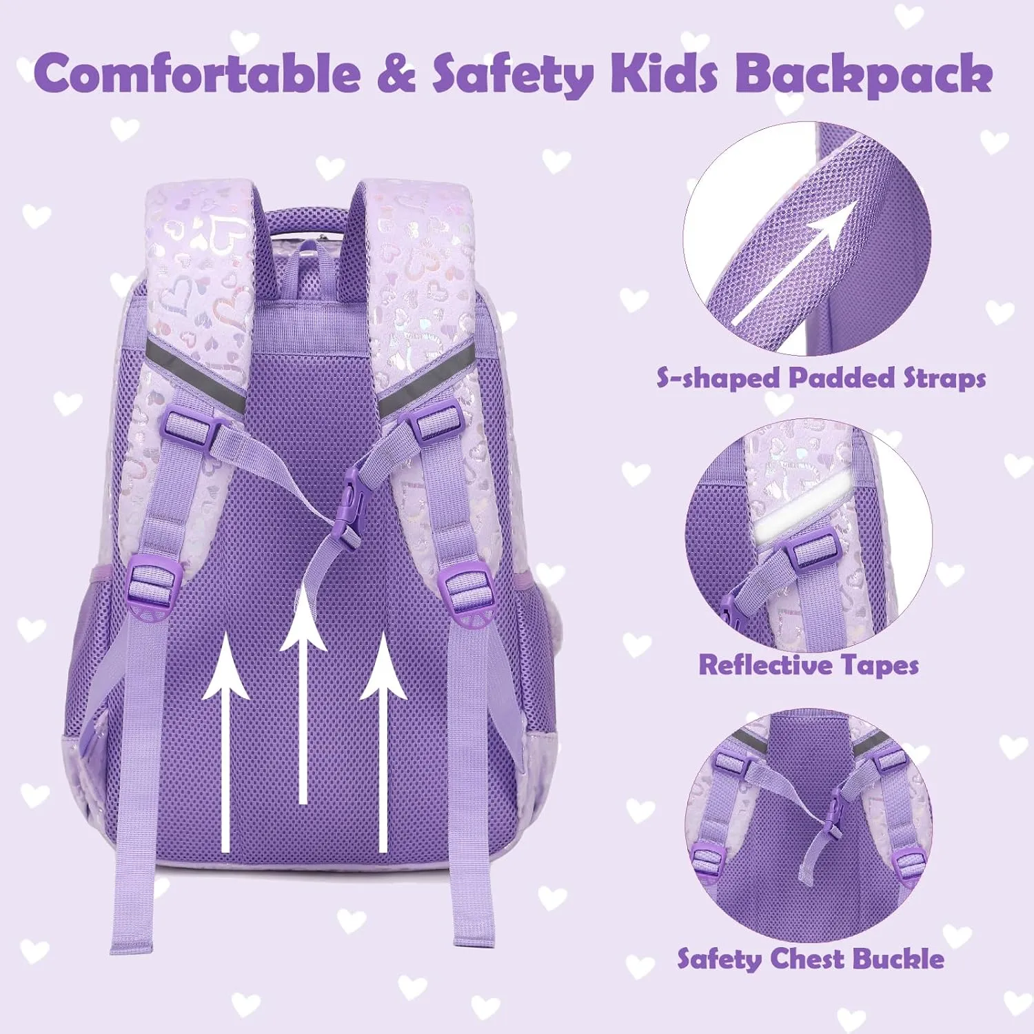 School Backpack for Girls, 3PCS Backpack Set with Lunch Box Pencil Case for Preschool Elementary High School Kids Teens