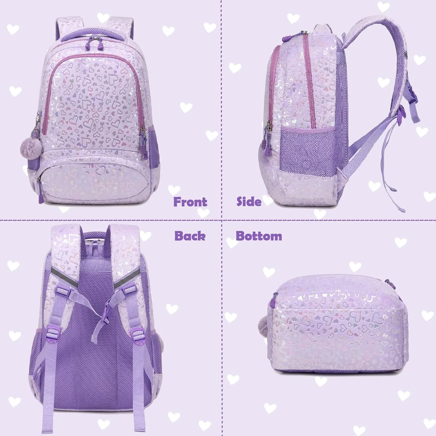 School Backpack for Girls, 3PCS Backpack Set with Lunch Box Pencil Case for Preschool Elementary High School Kids Teens