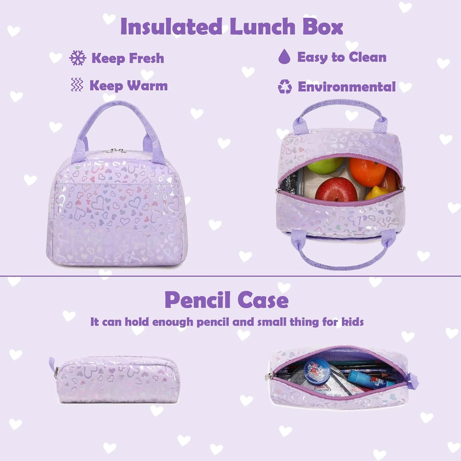 School Backpack for Girls, 3PCS Backpack Set with Lunch Box Pencil Case for Preschool Elementary High School Kids Teens