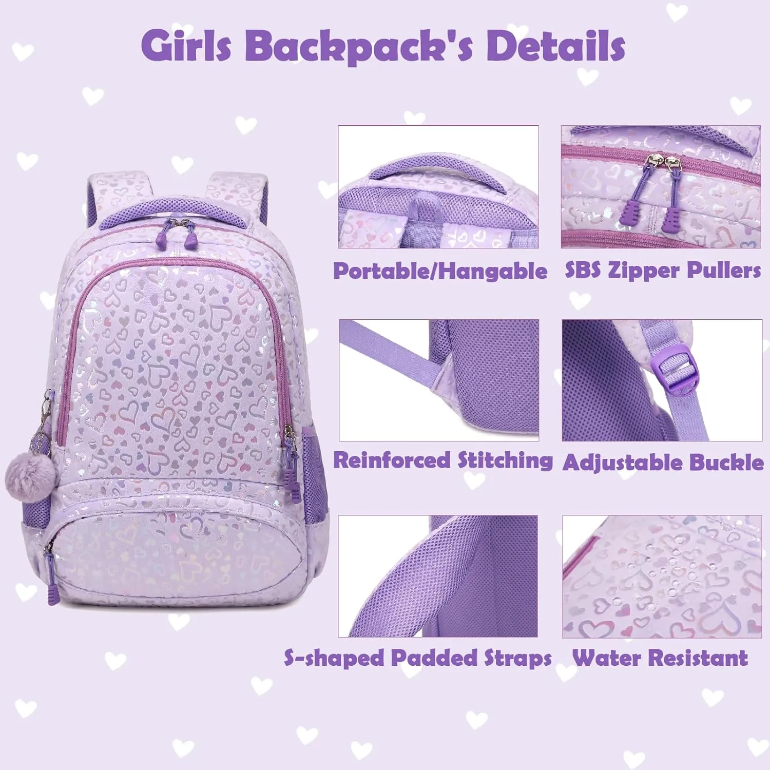 School Backpack for Girls, 3PCS Backpack Set with Lunch Box Pencil Case for Preschool Elementary High School Kids Teens