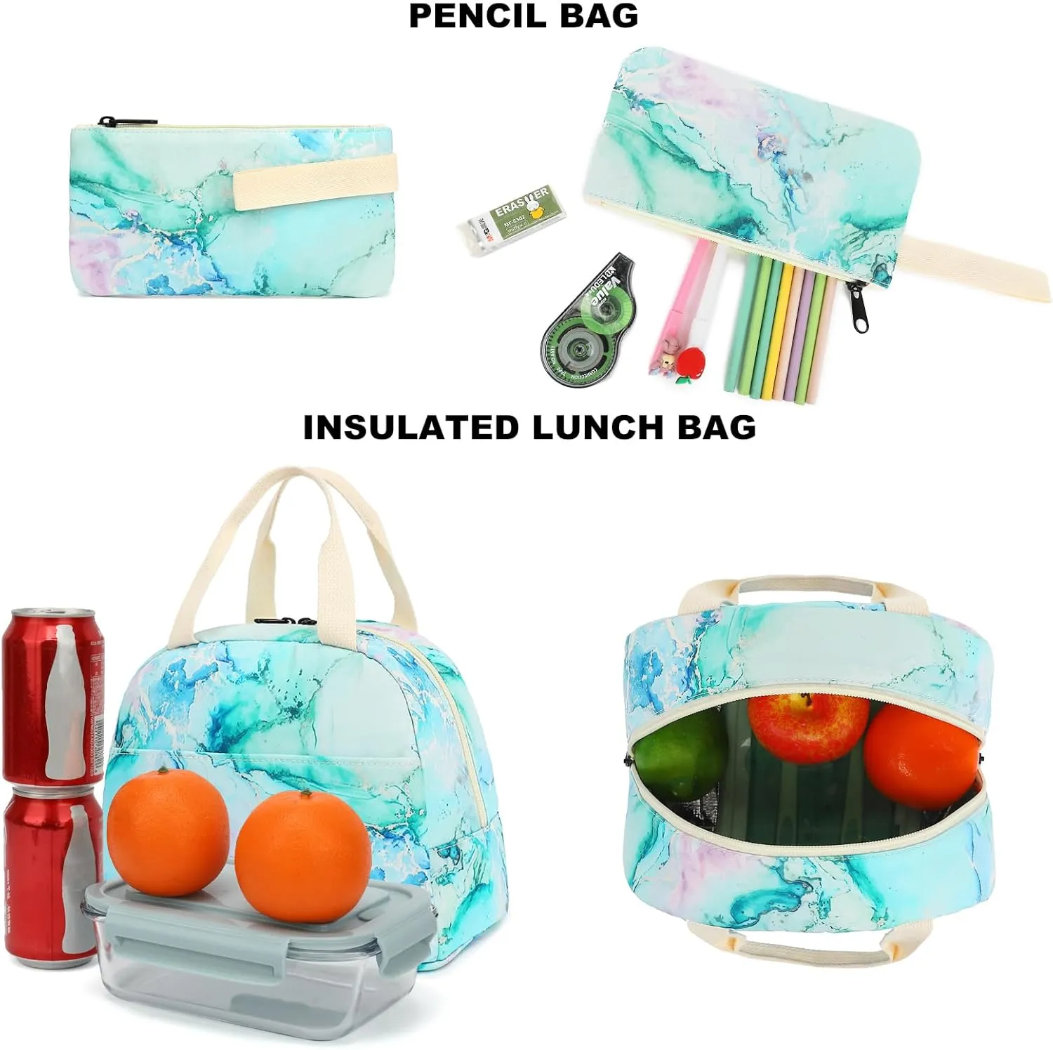 School Backpack for Girls, Kids Teens School Bags Bookbags Set with Lunch Bag Pencil Bag