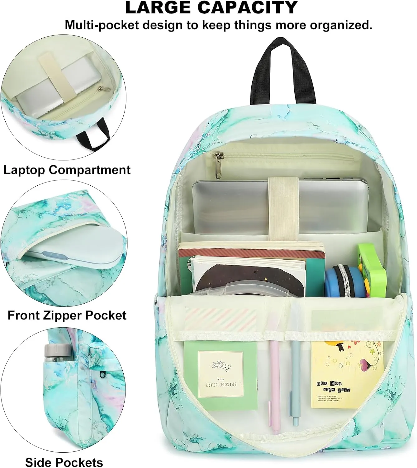 School Backpack for Girls, Kids Teens School Bags Bookbags Set with Lunch Bag Pencil Bag