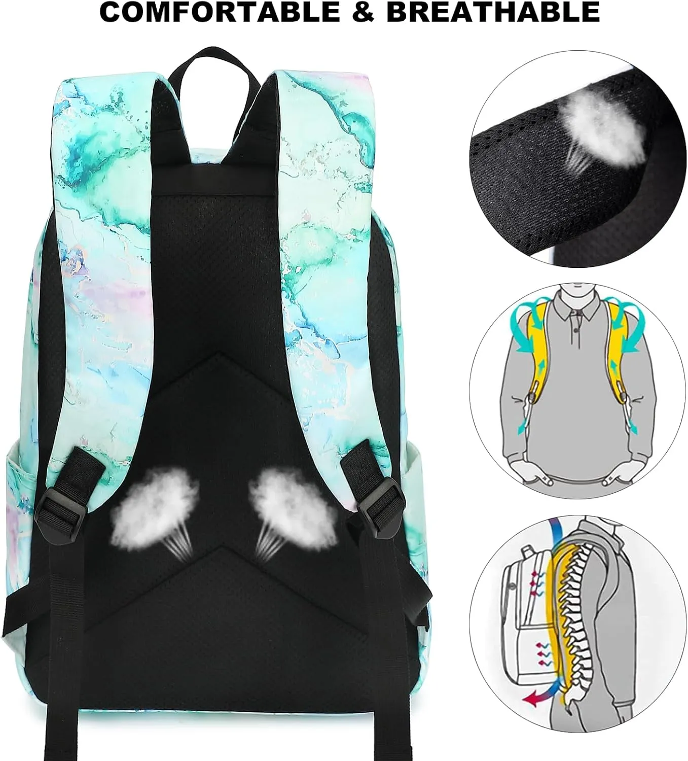 School Backpack for Girls, Kids Teens School Bags Bookbags Set with Lunch Bag Pencil Bag