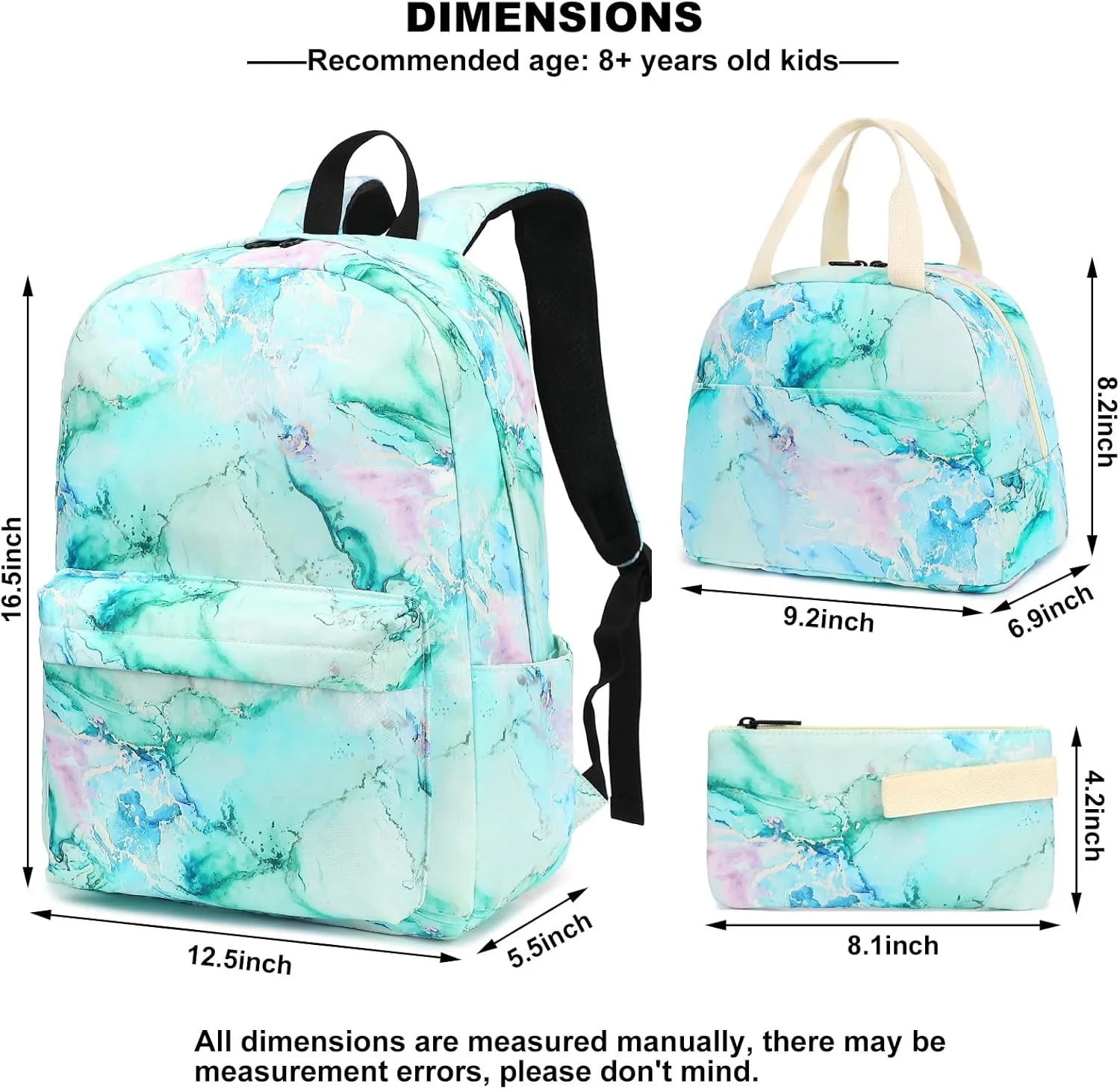 School Backpack for Girls, Kids Teens School Bags Bookbags Set with Lunch Bag Pencil Bag