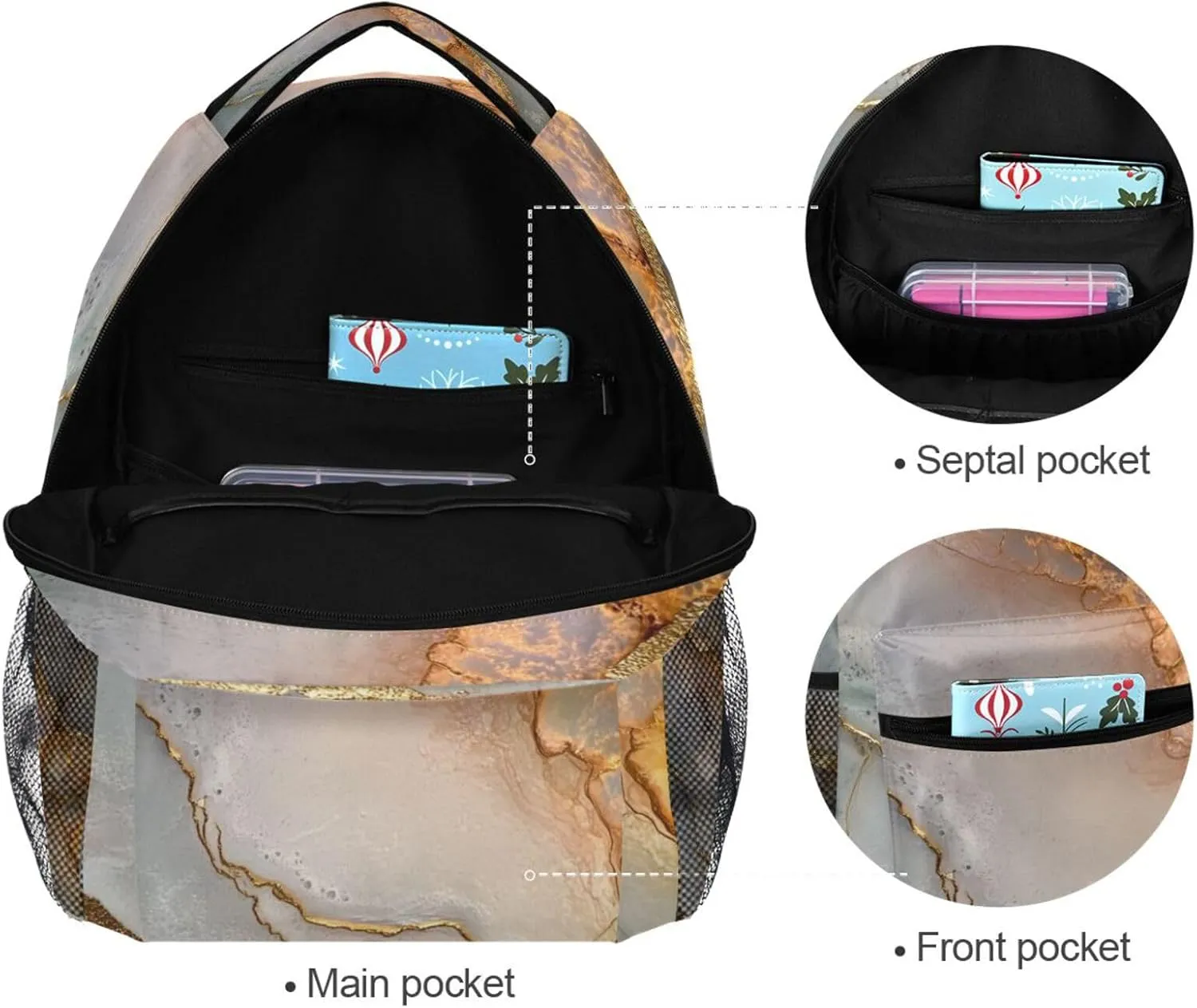 School Backpack for Men and Women Waterproof Personal Backpack with Chest Strap for College Work Marble Neutral Terracotta