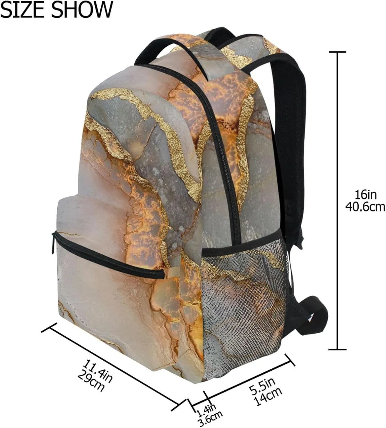 School Backpack for Men and Women Waterproof Personal Backpack with Chest Strap for College Work Marble Neutral Terracotta