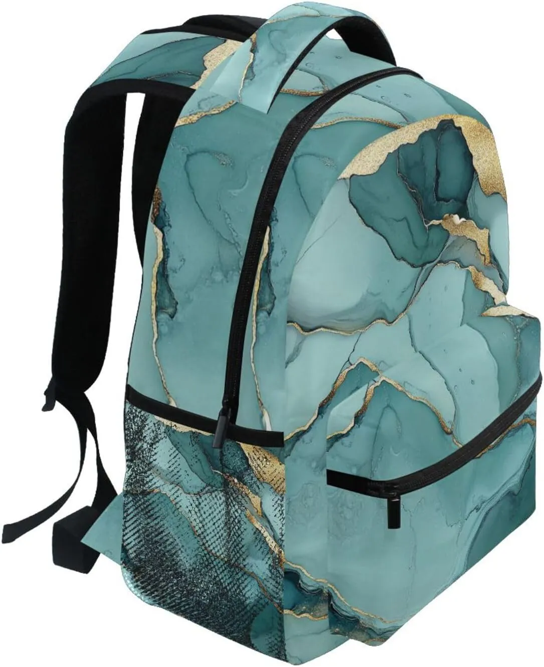School Backpack for Men Women Fashion Diaper Bag Backpack with Chest Strap for College Work Marble Silver Sage Green