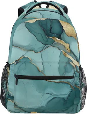 School Backpack for Men Women Fashion Diaper Bag Backpack with Chest Strap for College Work Marble Silver Sage Green