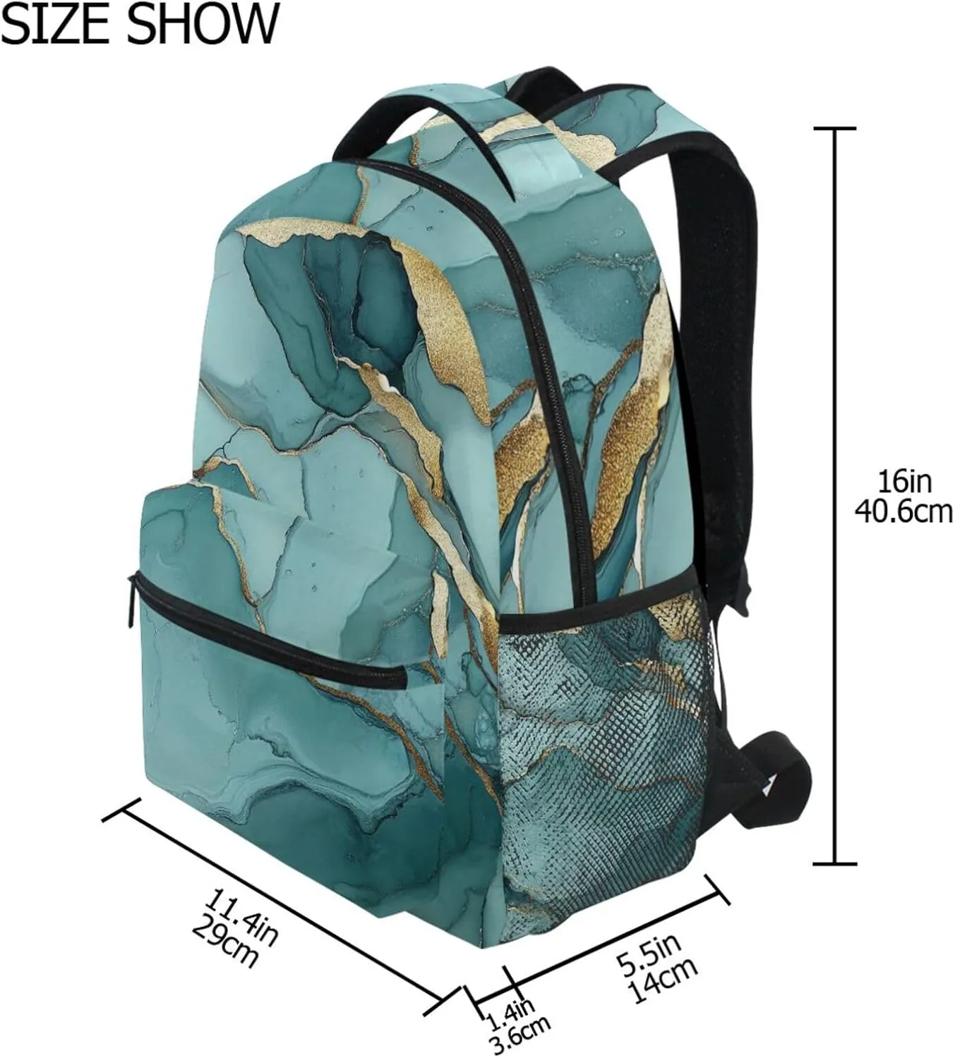 School Backpack for Men Women Fashion Diaper Bag Backpack with Chest Strap for College Work Marble Silver Sage Green