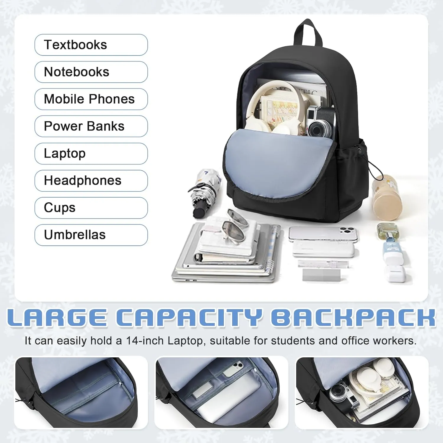 School Backpack for Middle High Students, Lightweight Waterproof 15.6 inch Laptop Backpack, Casual Daypack Simple School Bag for Teens Girls, Black