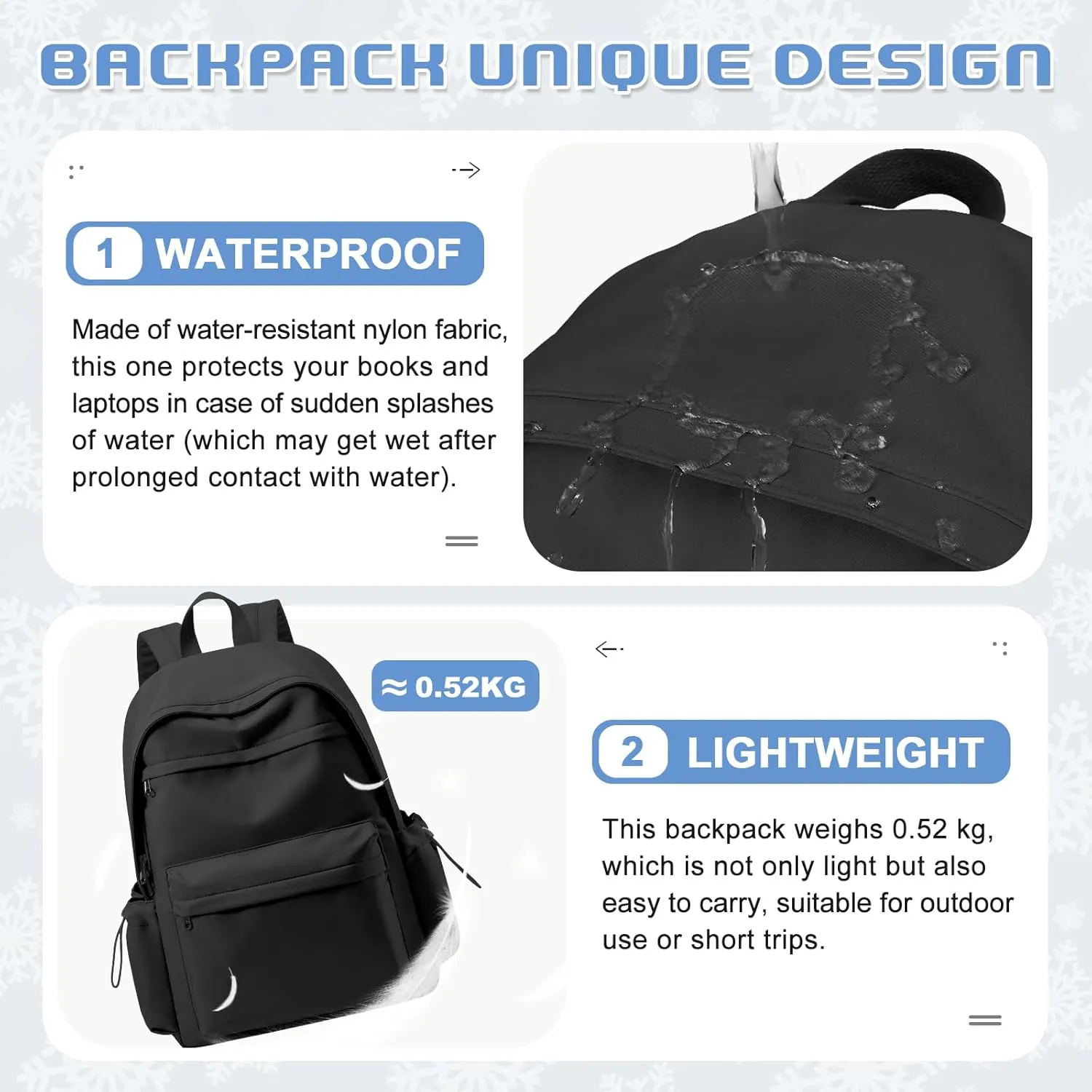 School Backpack for Middle High Students, Lightweight Waterproof 15.6 inch Laptop Backpack, Casual Daypack Simple School Bag for Teens Girls, Black